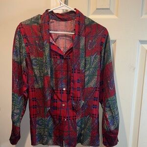 Vibrant Red and Green Casual Button Down Shirt